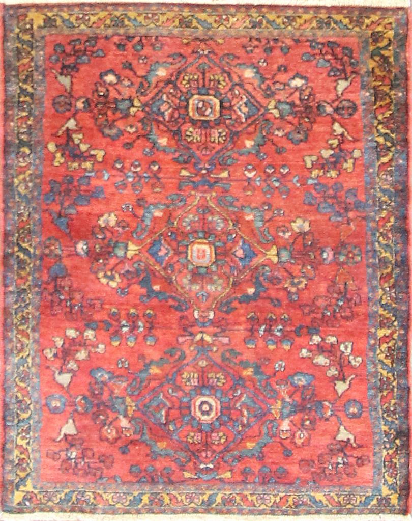 Antique Handmade Northwest Persian Lilihan rug, red and blue colors, floral design,  measures: 3'6