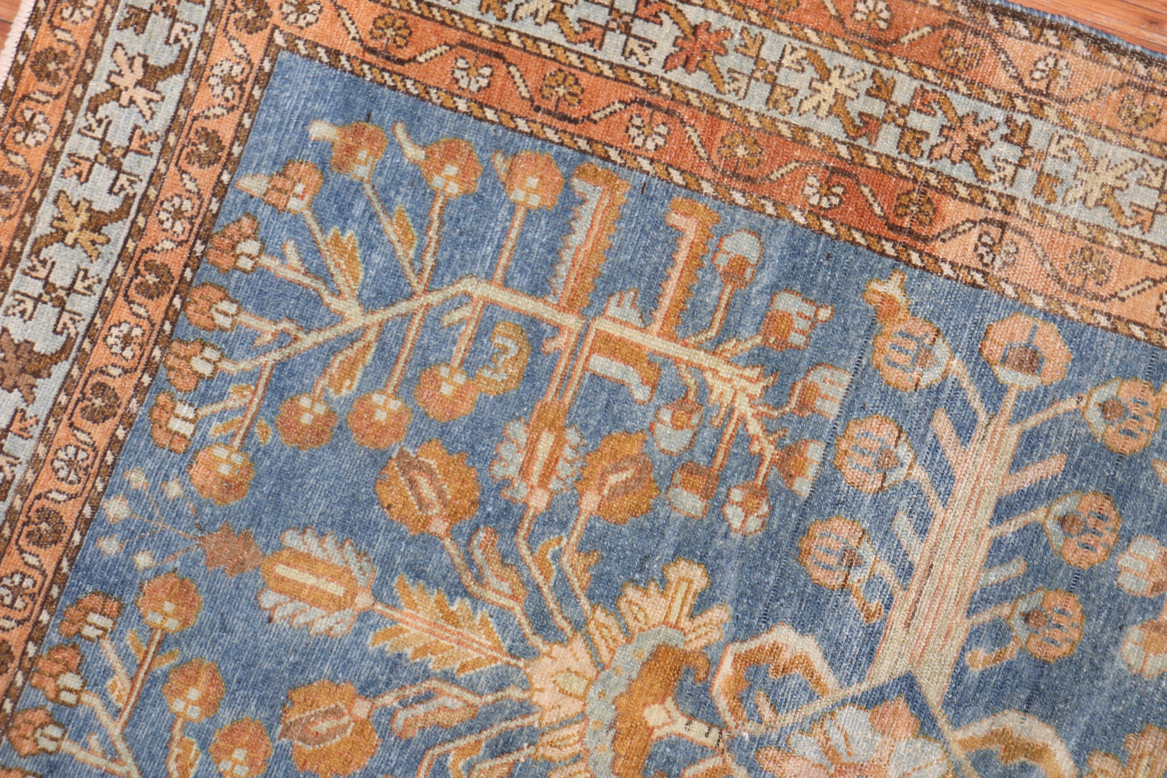 Romantic Blue Antique Persian Lilihan Rug For Sale