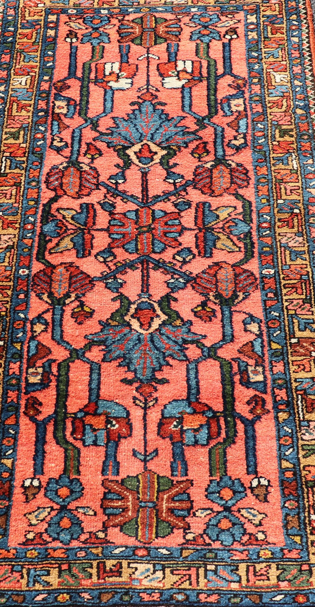 Antique Persian Lilihan Rug in All-Over Design in Jewel Tones and Pink Field For Sale 3
