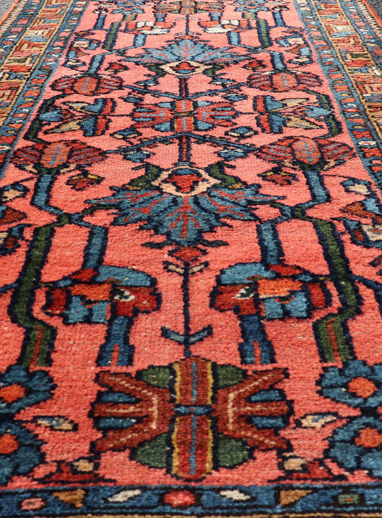 Antique Persian Lilihan Rug in All-Over Design in Jewel Tones and Pink Field For Sale 4