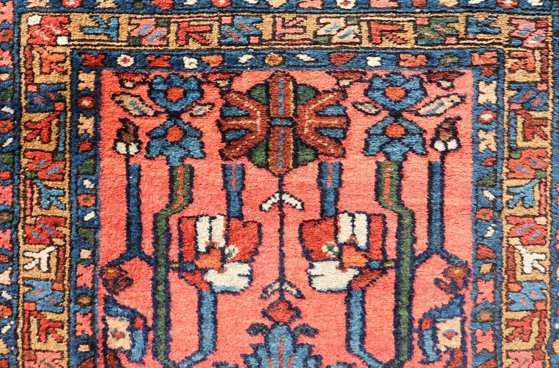 Malayer Antique Persian Lilihan Rug in All-Over Design in Jewel Tones and Pink Field For Sale