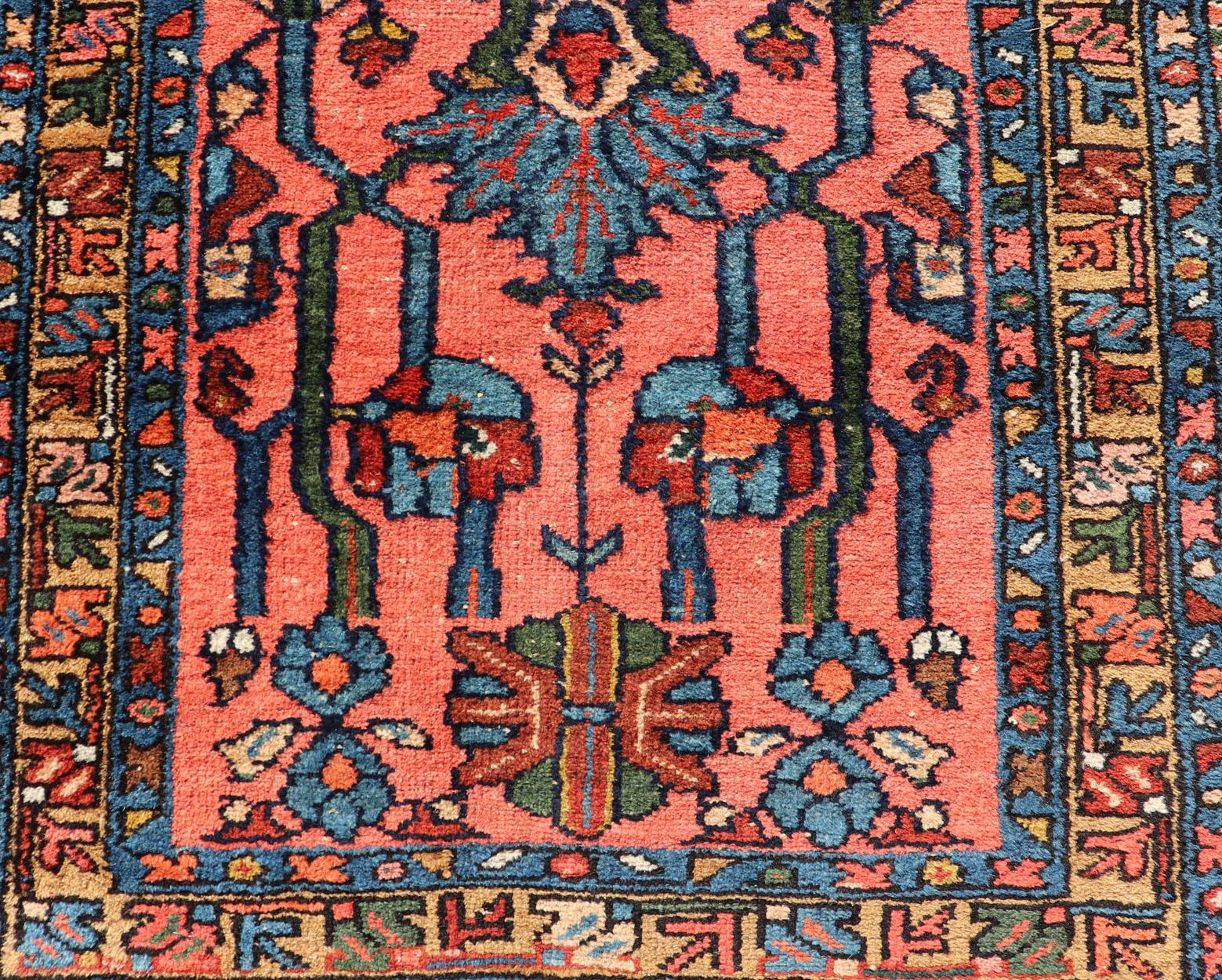 Hand-Knotted Antique Persian Lilihan Rug in All-Over Design in Jewel Tones and Pink Field For Sale