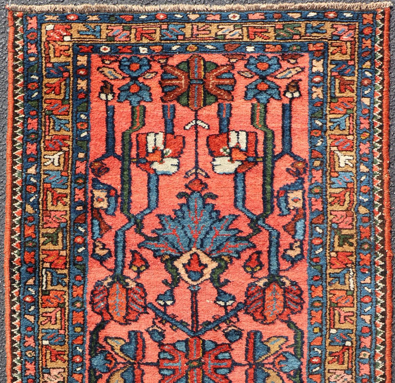 Antique Persian Lilihan Rug in All-Over Design in Jewel Tones and Pink Field In Excellent Condition For Sale In Atlanta, GA