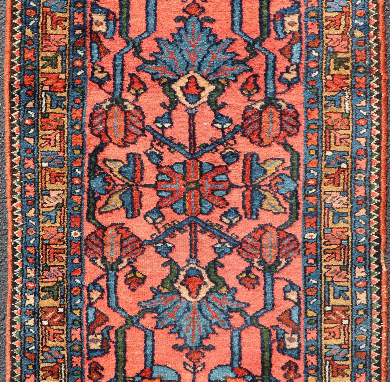 20th Century Antique Persian Lilihan Rug in All-Over Design in Jewel Tones and Pink Field For Sale