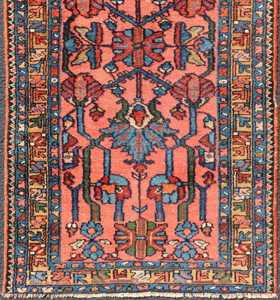 Wool Antique Persian Lilihan Rug in All-Over Design in Jewel Tones and Pink Field For Sale