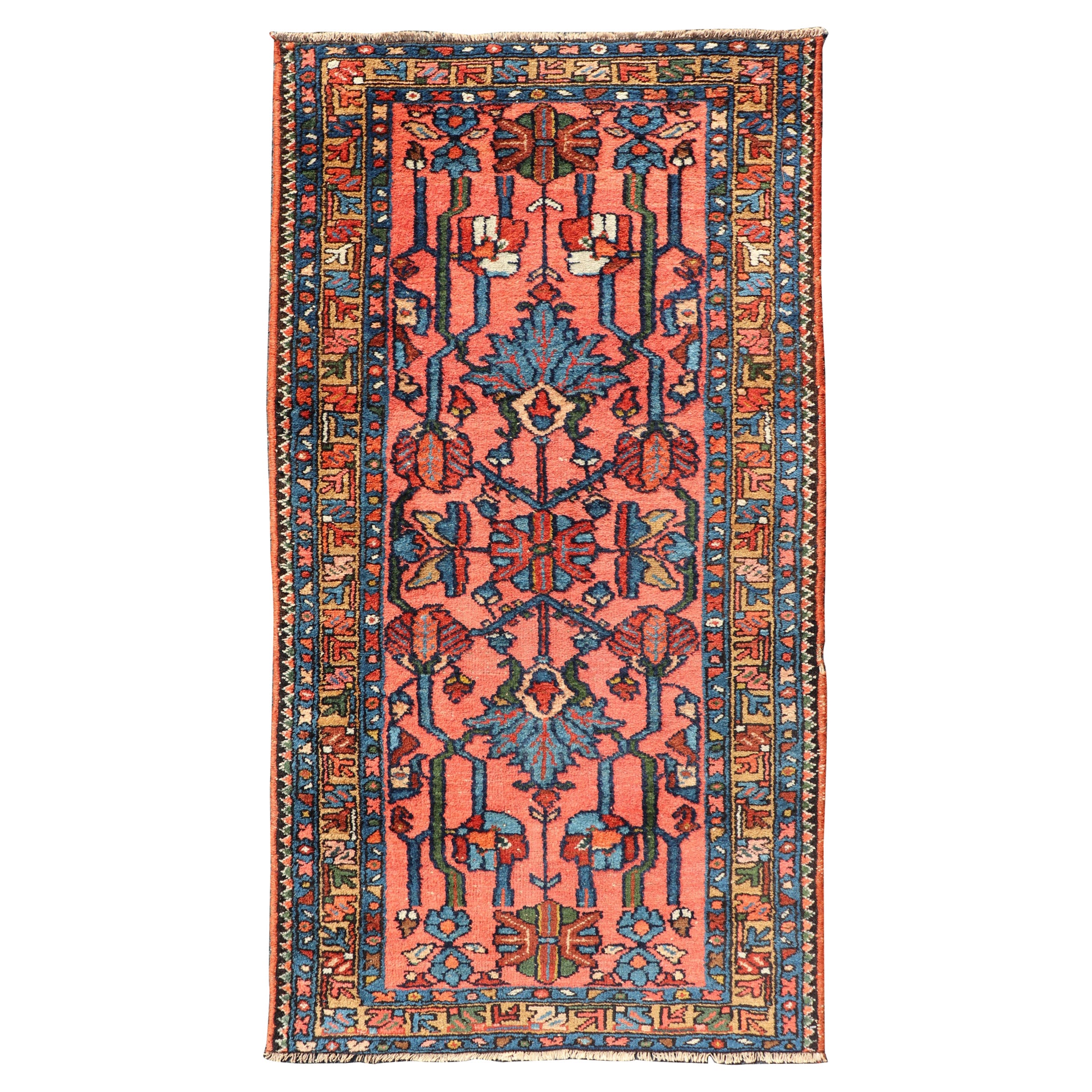 Antiker persischer Lilihan-Teppich in All-Over-Design in Juwelentönen und rosafarbenem Feld