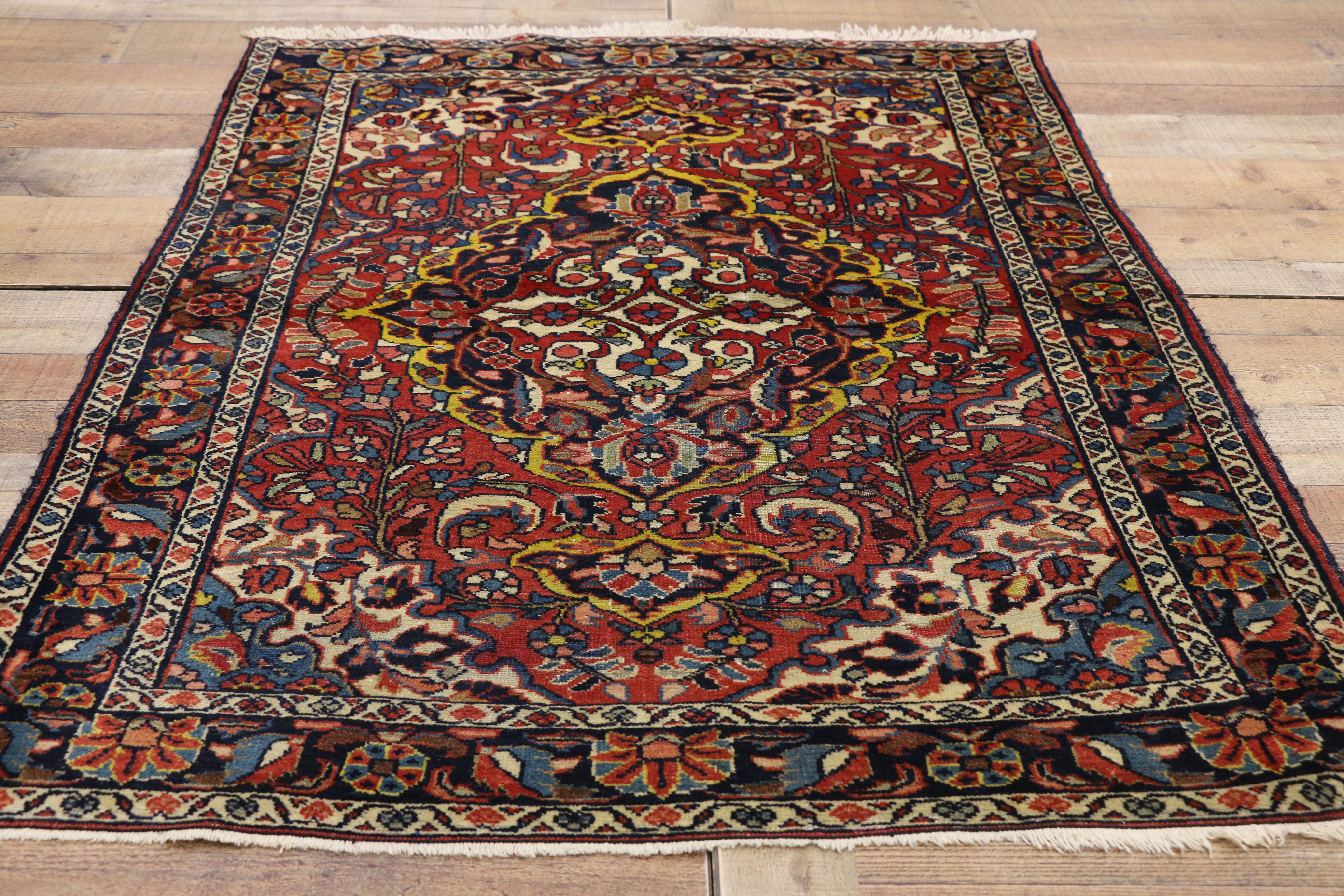 20th Century Antique Persian Lilihan Rug with Central Floral Bouquet Medallion  For Sale