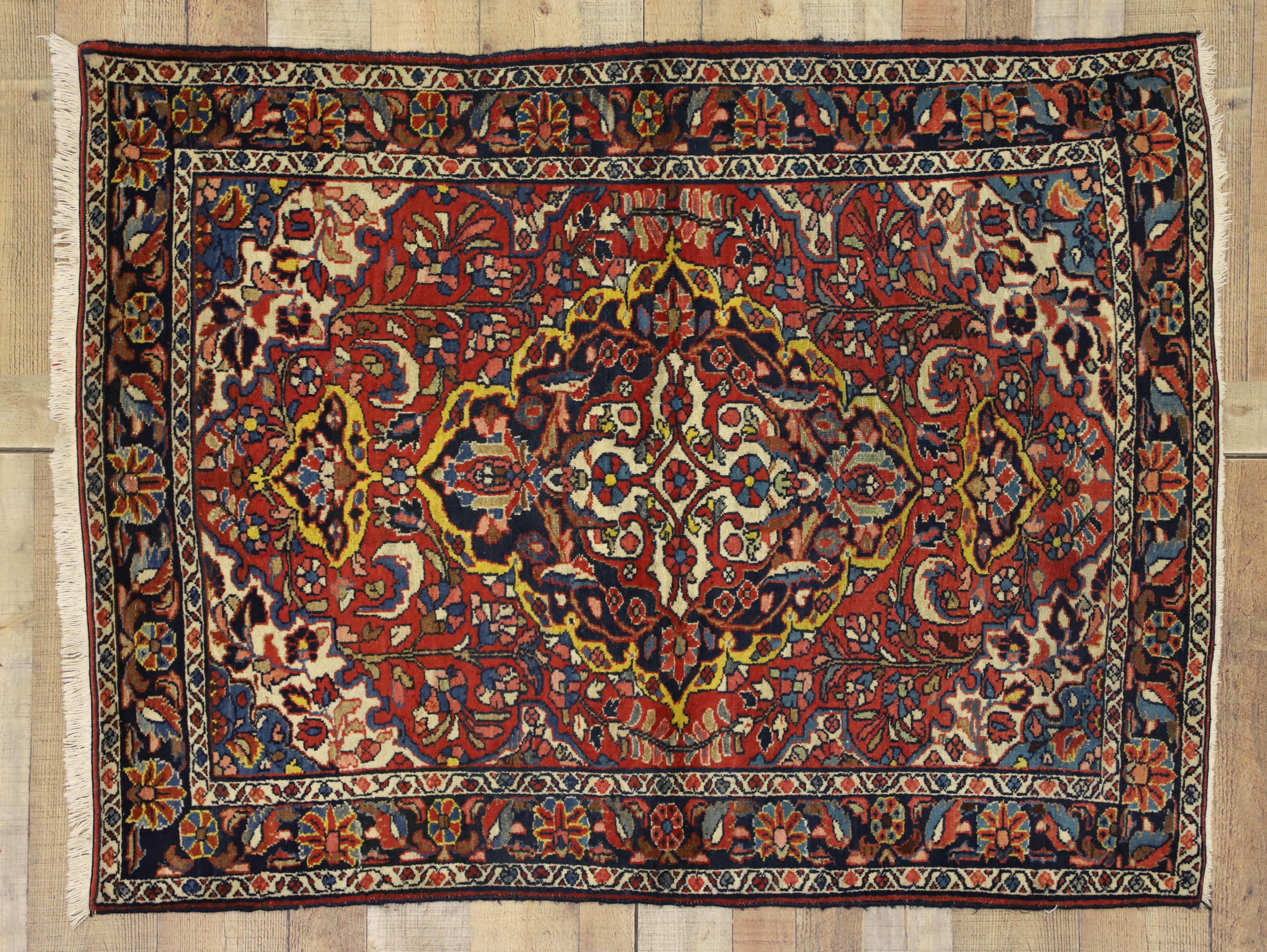 Wool Antique Persian Lilihan Rug with Central Floral Bouquet Medallion  For Sale