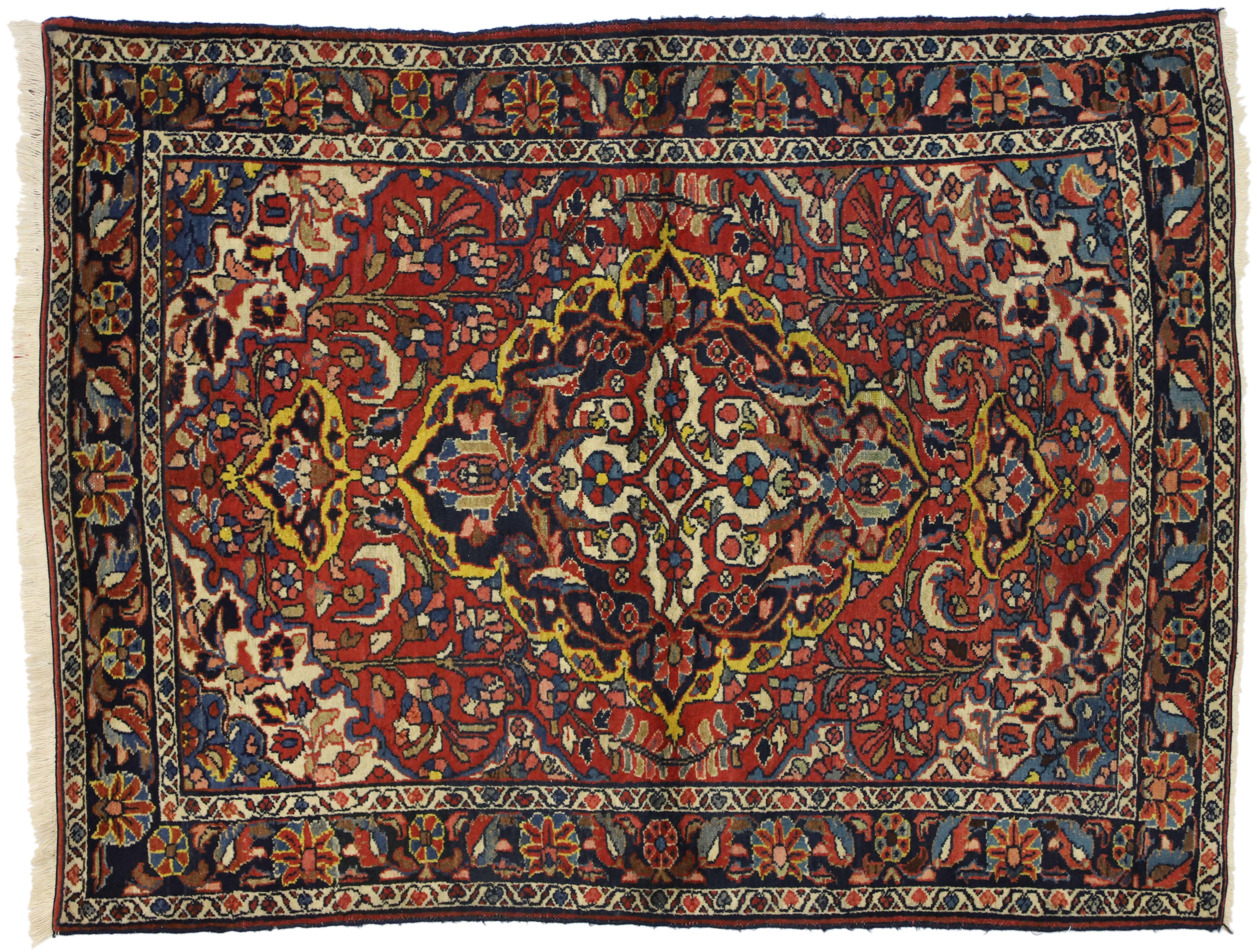 Antique Persian Lilihan Rug with Central Floral Bouquet Medallion  For Sale 1