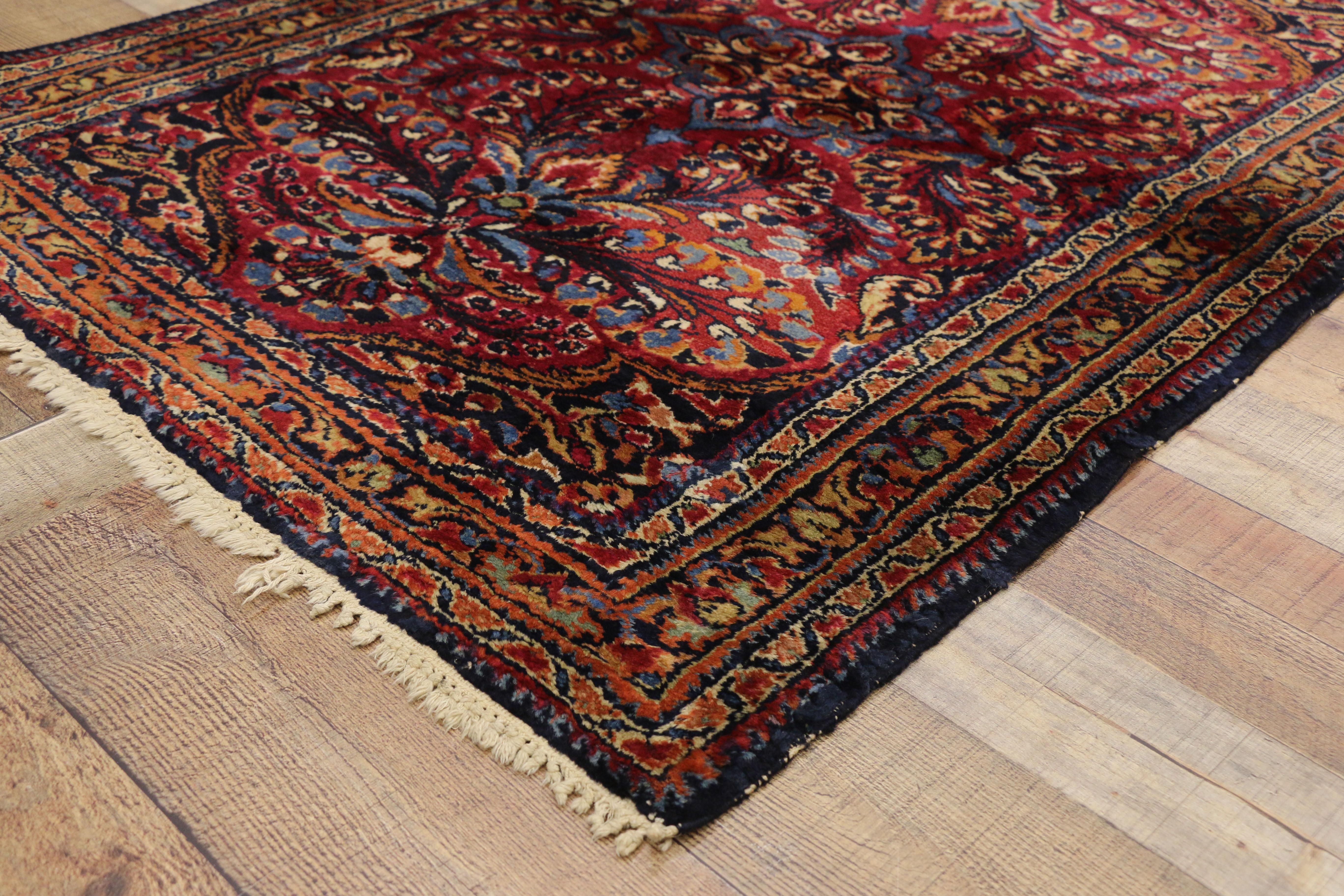 Hand-Knotted Antique Persian Lilihan Rug with Preppy Jacobean Style For Sale