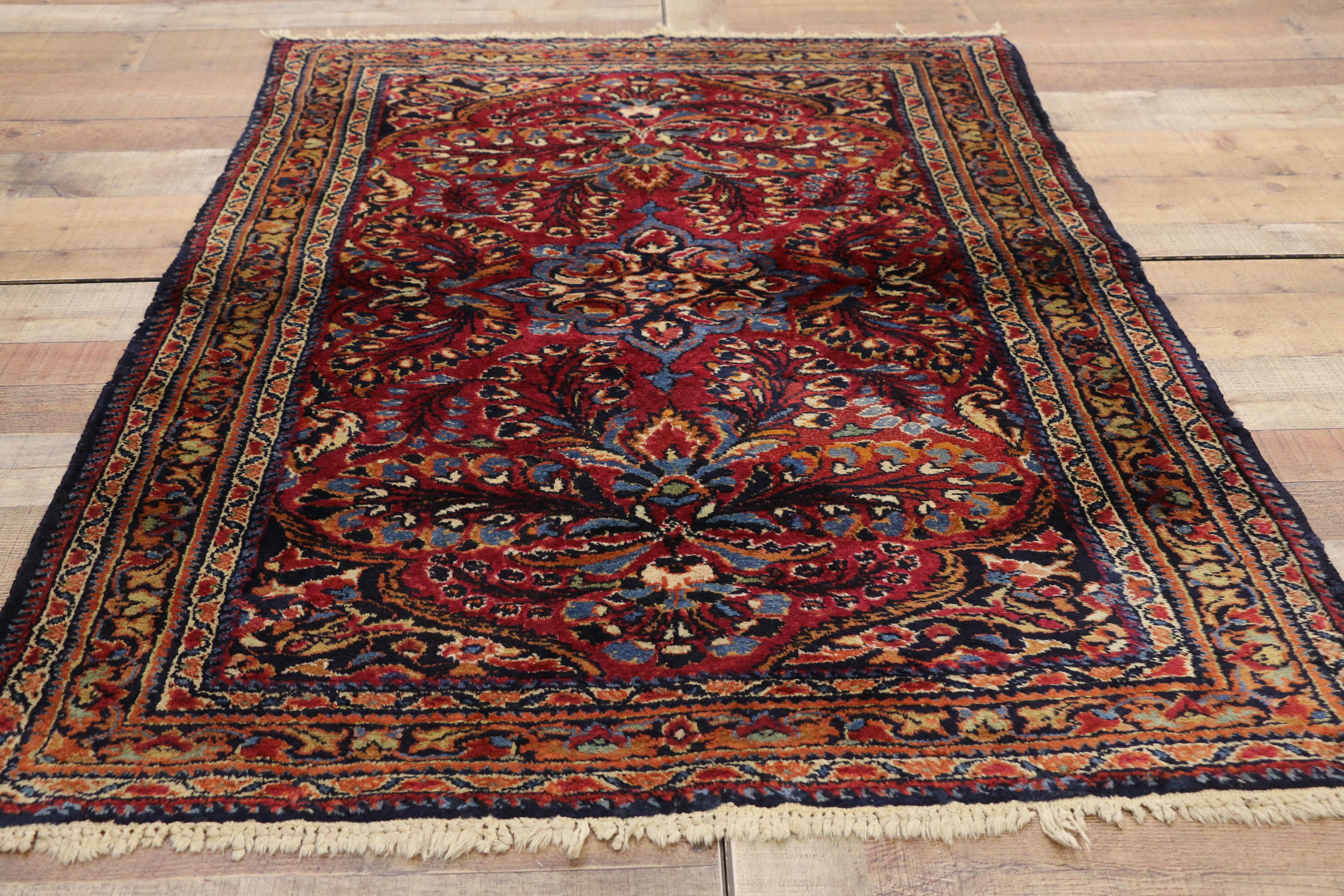 Antique Persian Lilihan Rug with Preppy Jacobean Style In Good Condition For Sale In Dallas, TX