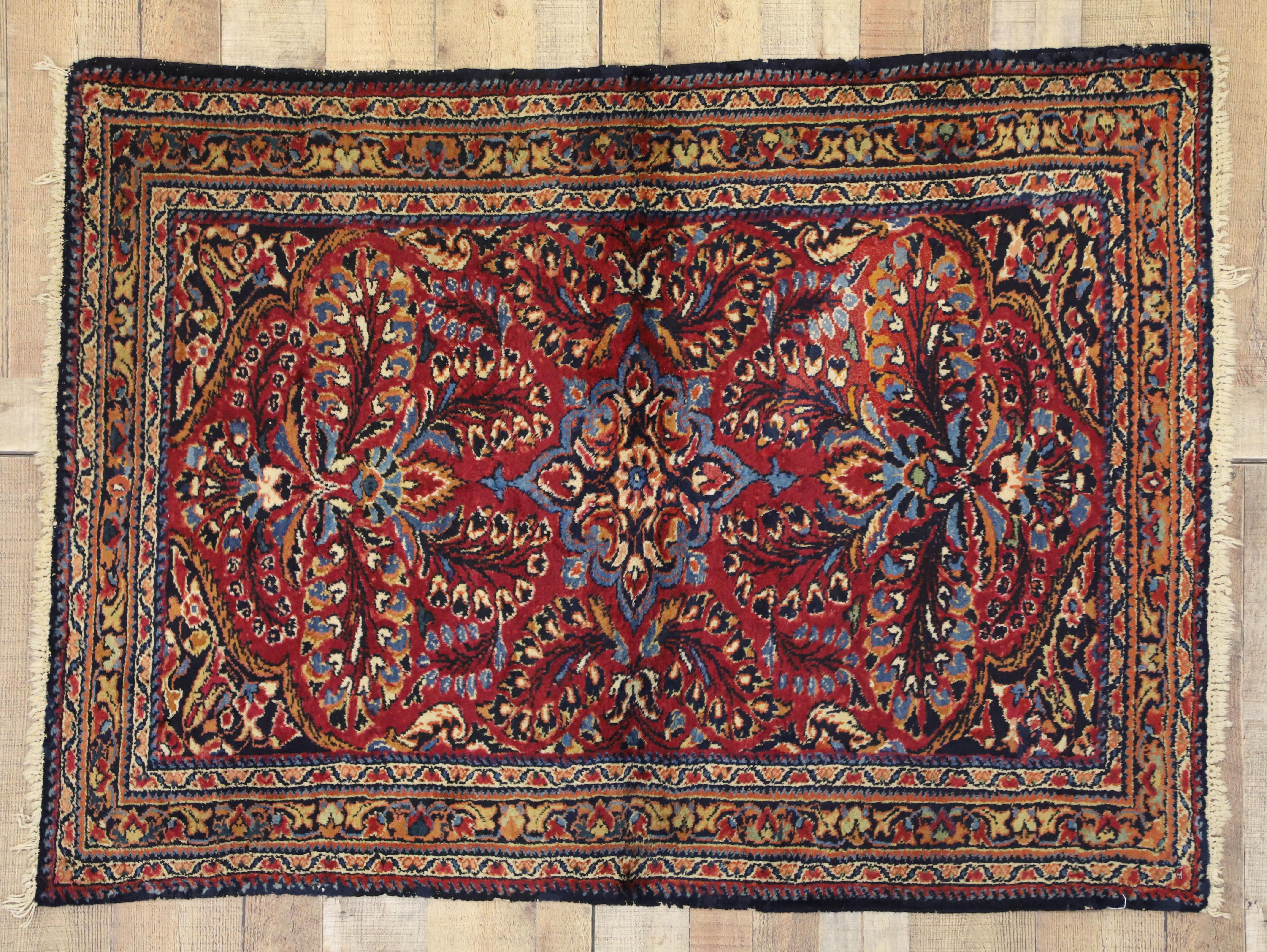 20th Century Antique Persian Lilihan Rug with Preppy Jacobean Style For Sale