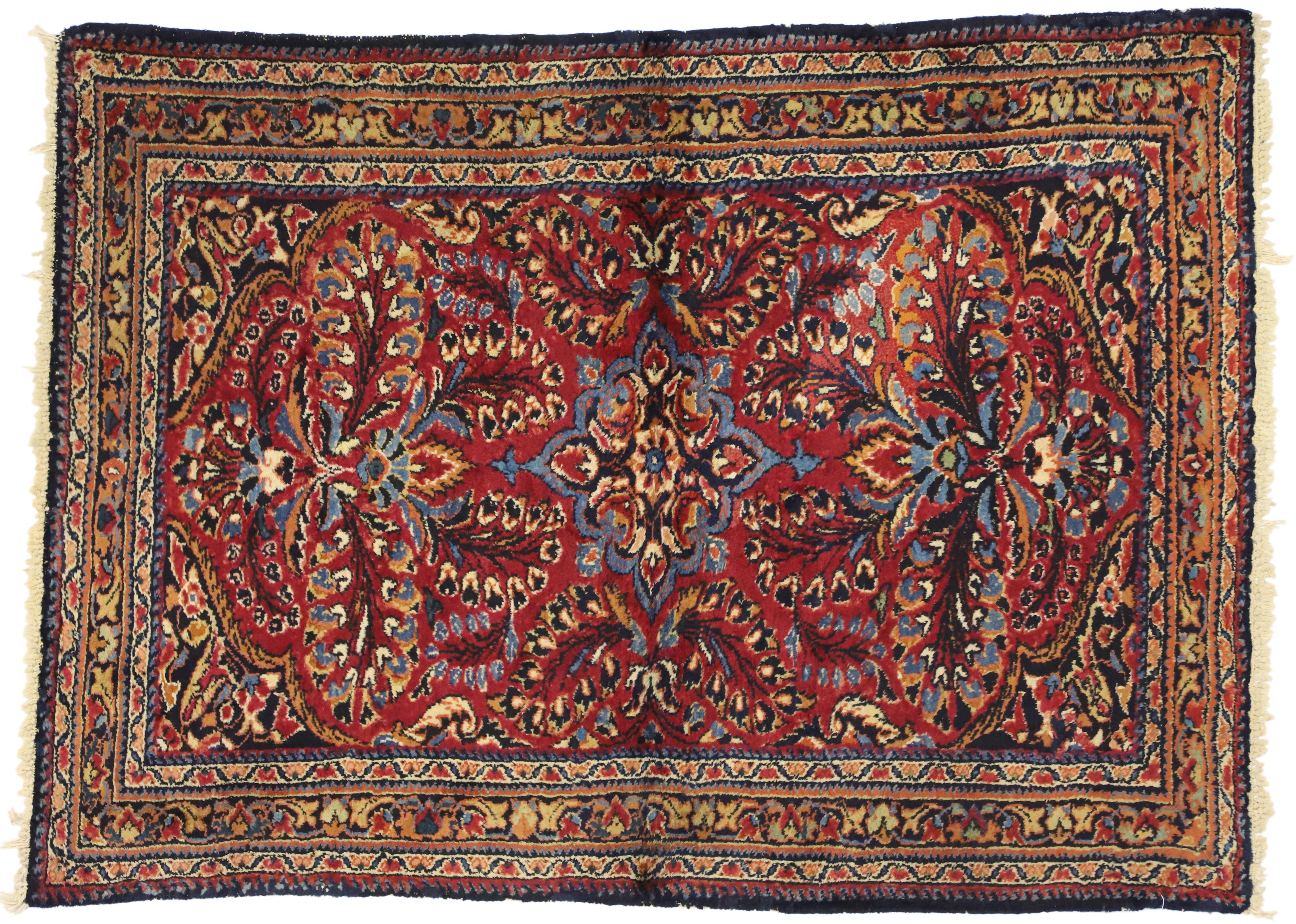 Wool Antique Persian Lilihan Rug with Preppy Jacobean Style For Sale