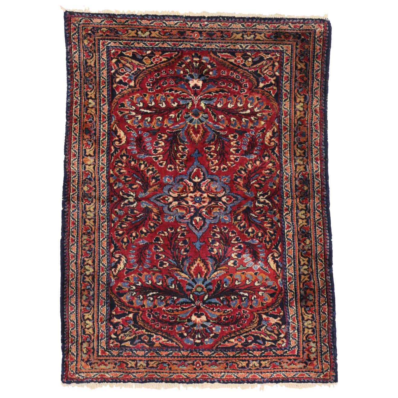 Antique Persian Lilihan Rug with Preppy Jacobean Style For Sale at 1stDibs