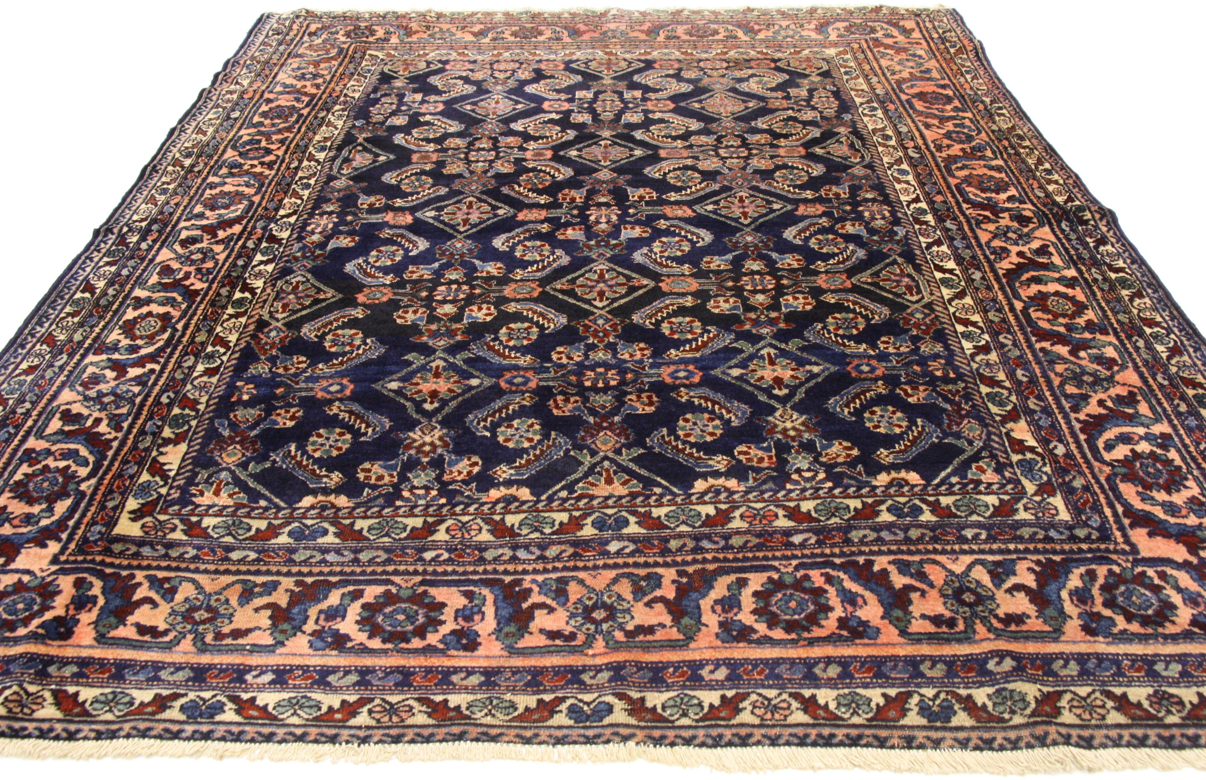 Rustic Antique Persian Lilihan Rug with Traditional Modern Style