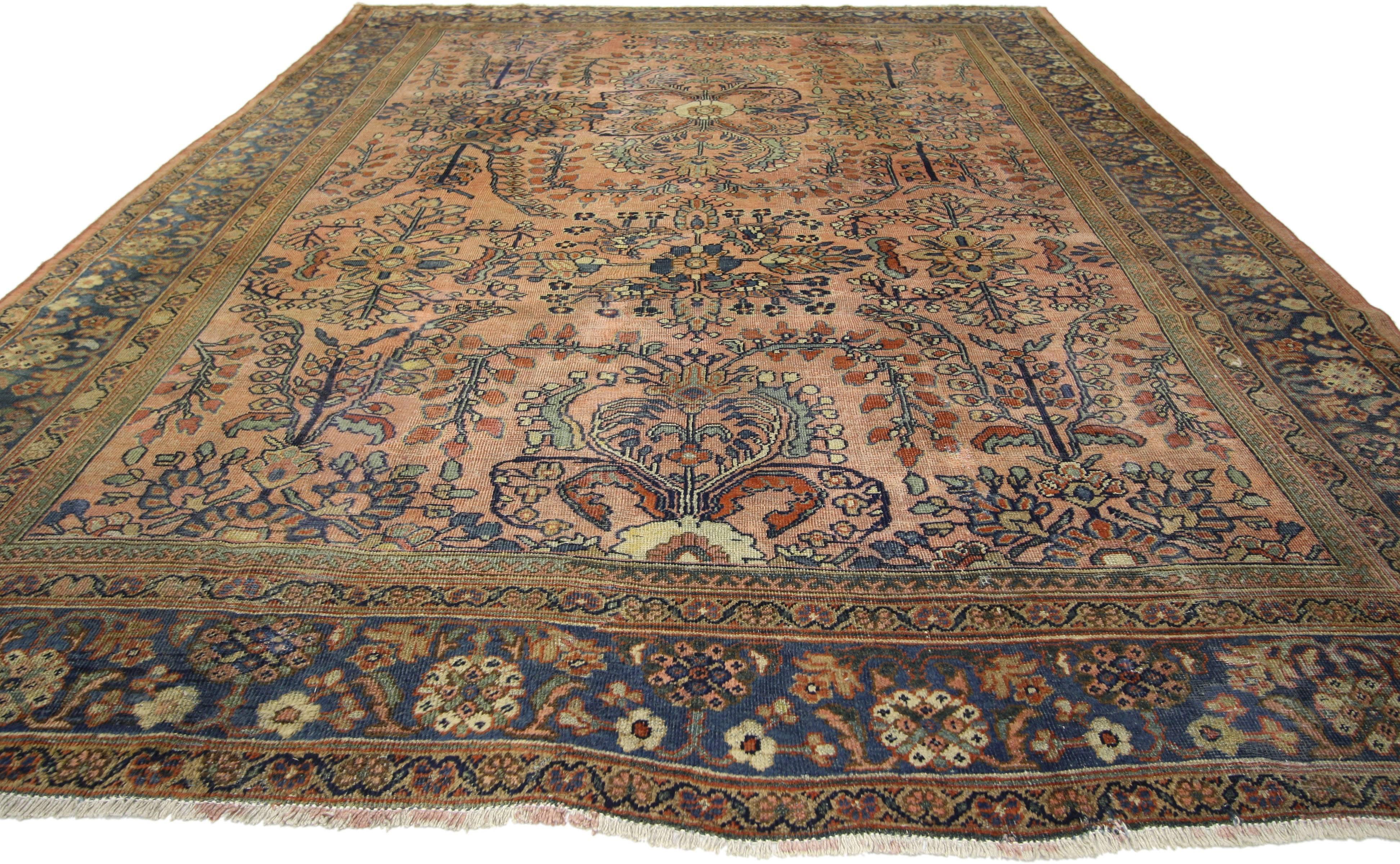 Sarouk Farahan Antique Persian Lilihan Rug with Rustic Victorian Style