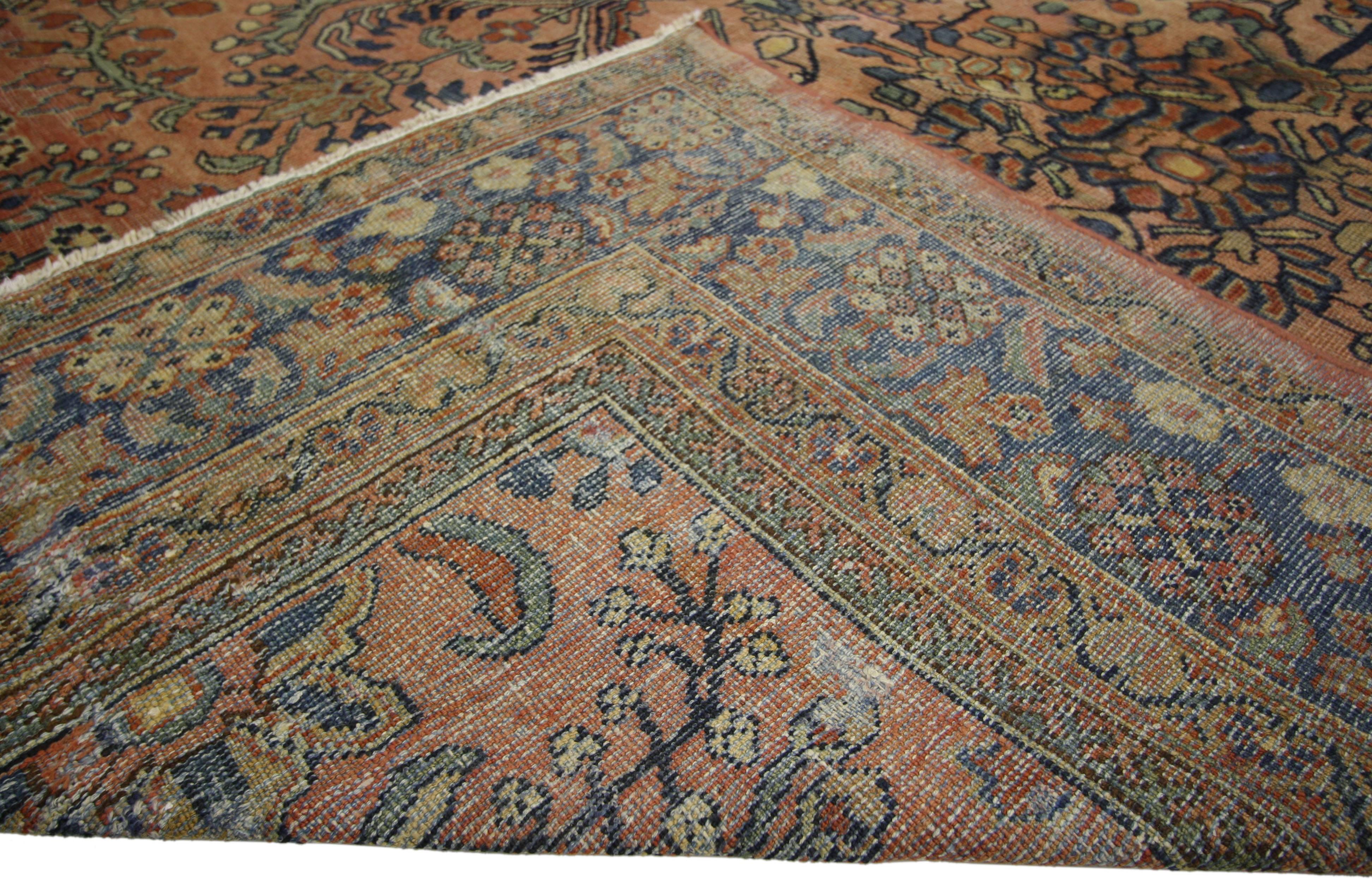 Hand-Knotted Antique Persian Lilihan Rug with Rustic Victorian Style