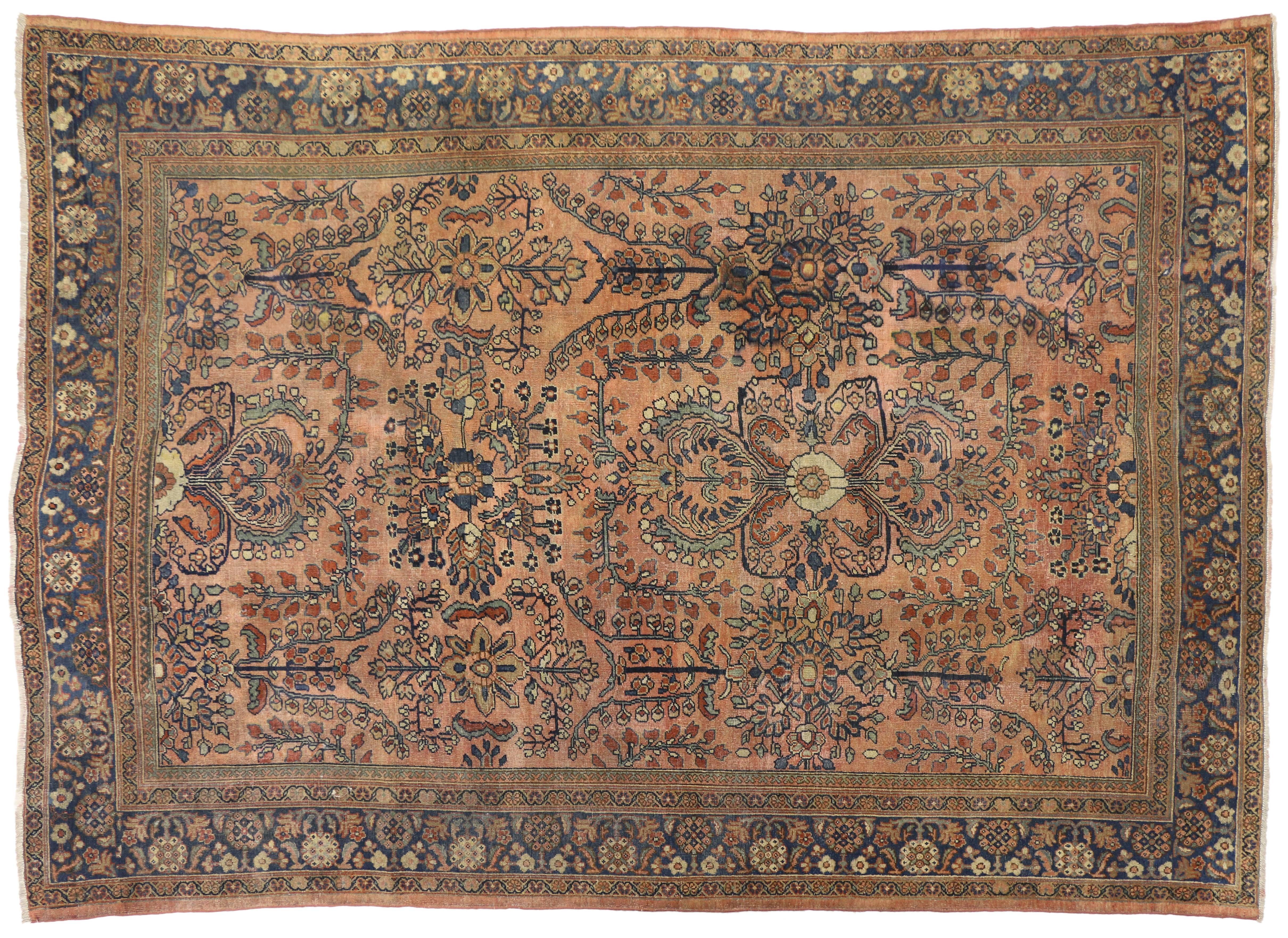 Antique Persian Lilihan Rug with Rustic Victorian Style In Good Condition In Dallas, TX