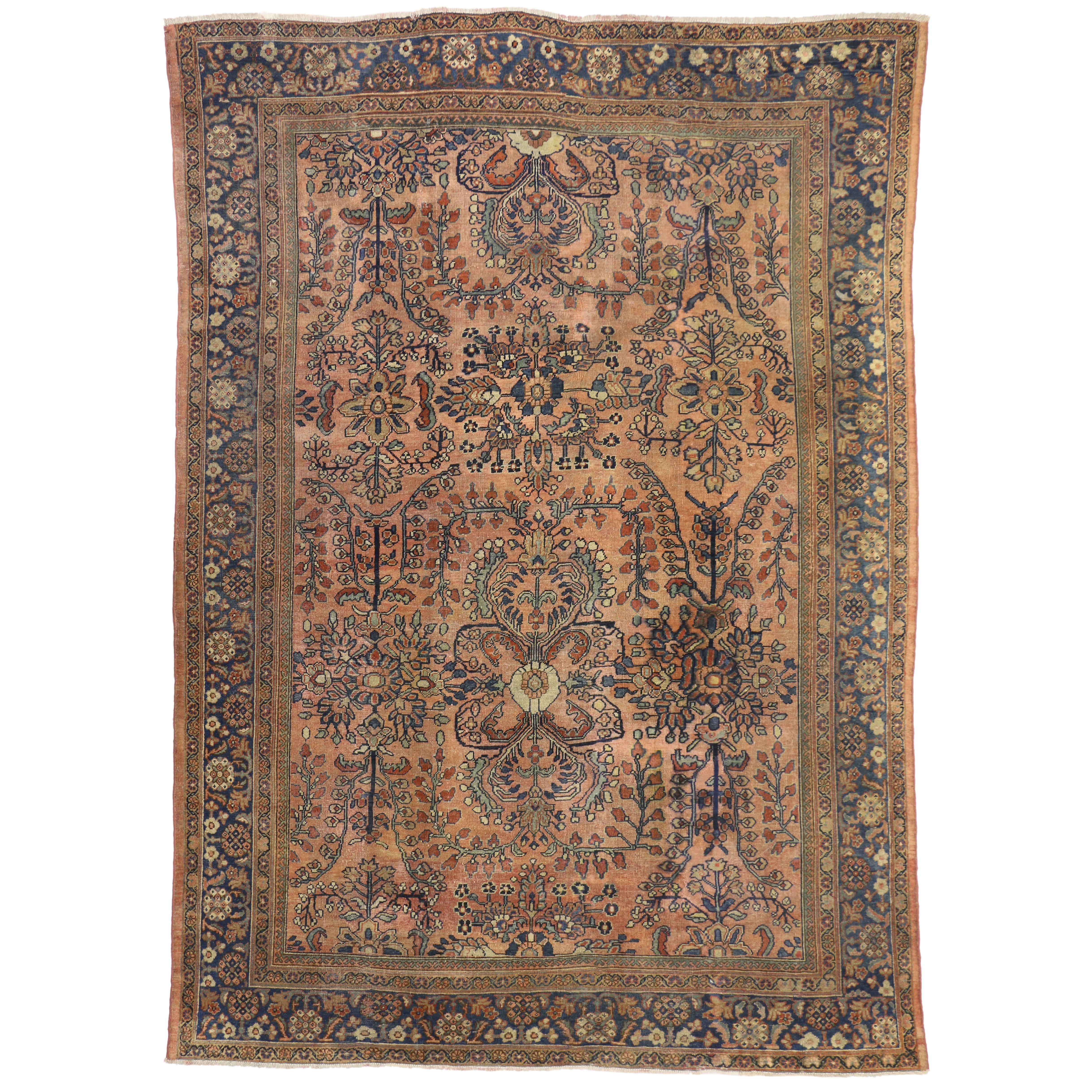 Antique Persian Lilihan Rug with Rustic Victorian Style