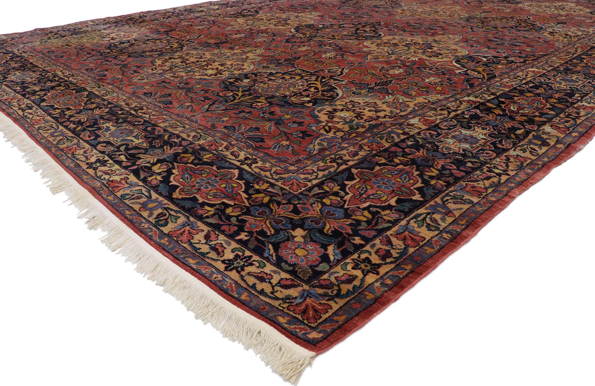 77565, antique Persian Lilihan rug with Victorian Renaissance style. Rich in color with beguiling beauty, this hand knotted wool antique Persian Lilihan rug beautifully embodies Victorian Renaissance style. The composition features an all-over