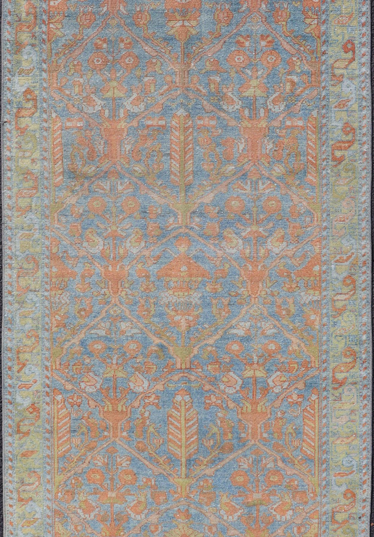 Hand-Knotted Antique Persian Long Malayer Runner with All over Geometric Design For Sale