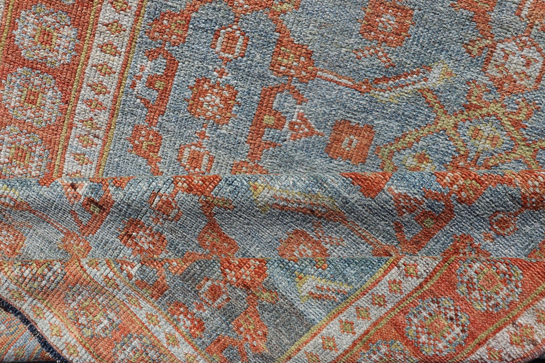  Antique Persian Long Runner with Blossoming Geometric Design in Light Blue For Sale 3