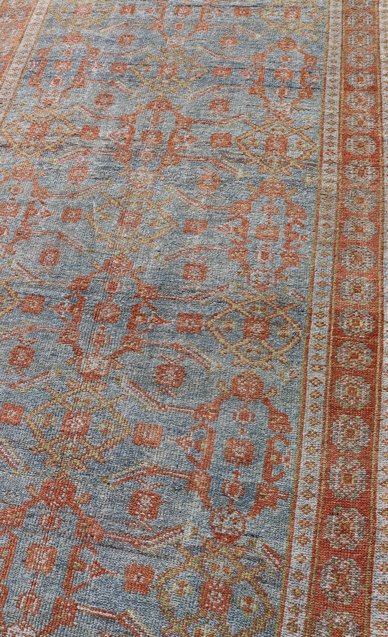  Antique Persian Long Runner with Blossoming Geometric Design in Light Blue For Sale 4