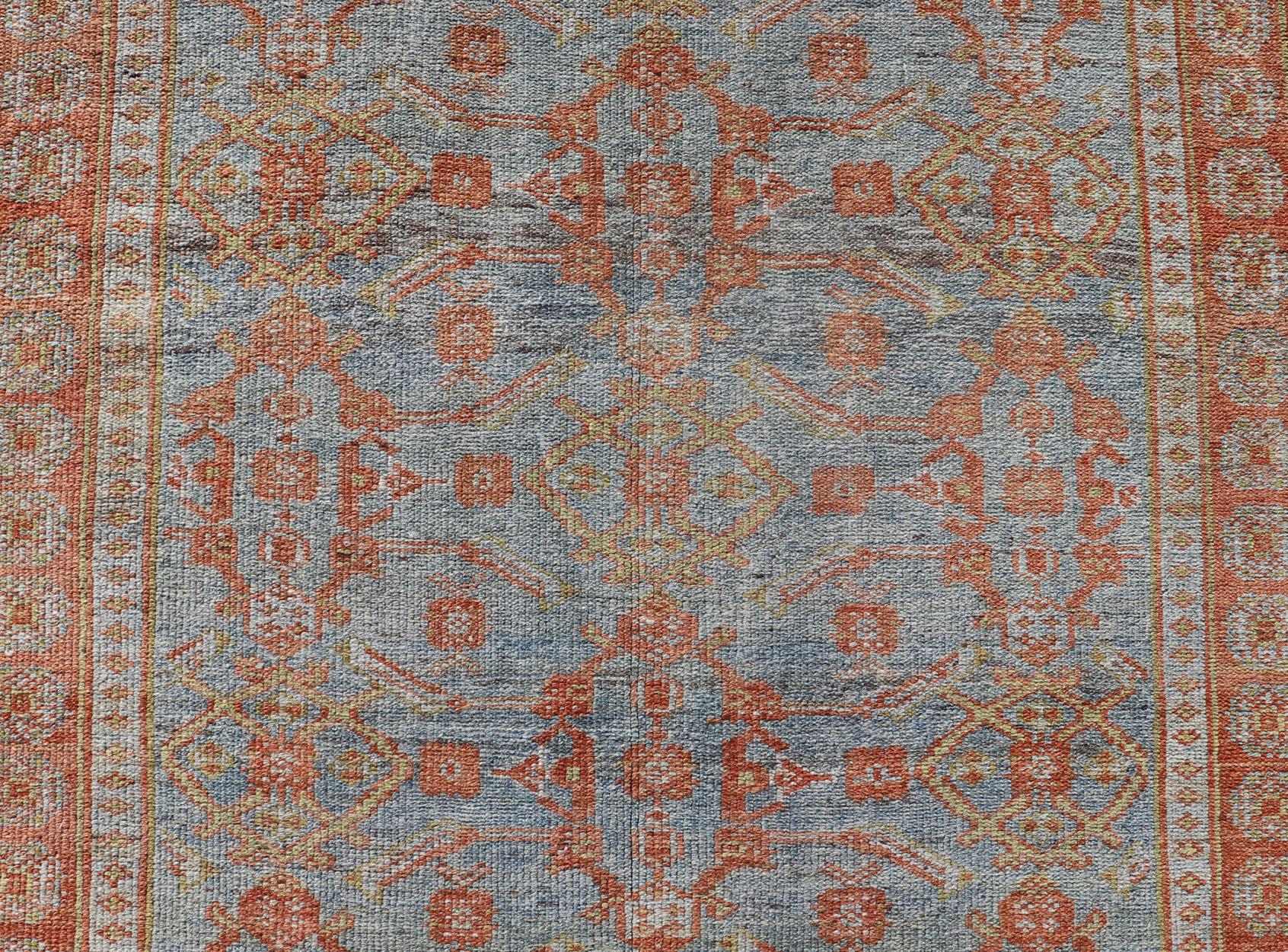  Antique Persian Long Runner with Blossoming Geometric Design in Light Blue For Sale 7