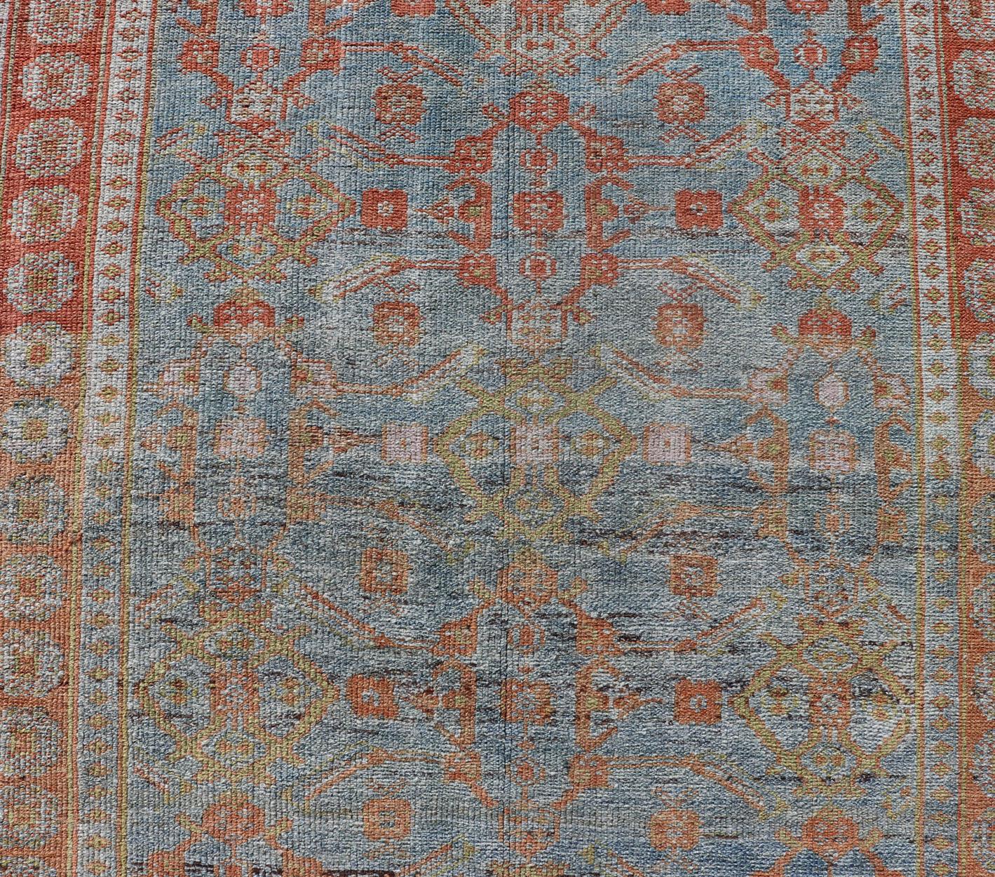  Antique Persian Long Runner with Blossoming Geometric Design in Light Blue For Sale 8