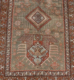 Antique Persian Long Serapi Runner with Multi Medallions in Green, Blue, Orange