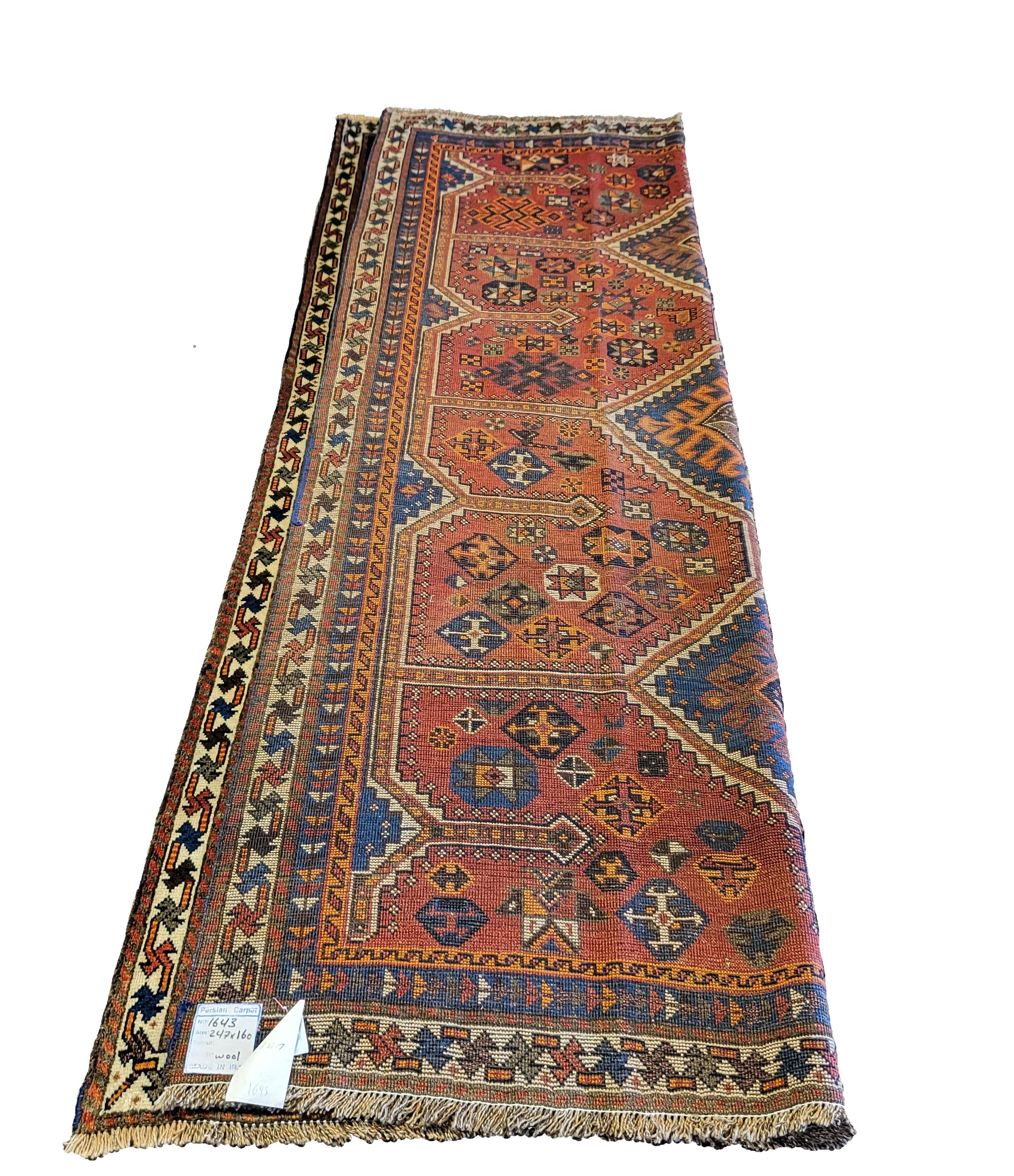 Tribal Antique Persian Lori - Geometric Nomadic Rug - Rust / Orange and Blue For Sale