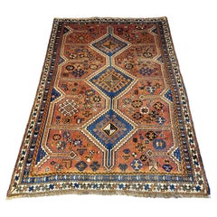 Antiker persischer Lori - Geometrischer Nomadic-Teppich - Rost / Orange und Blau