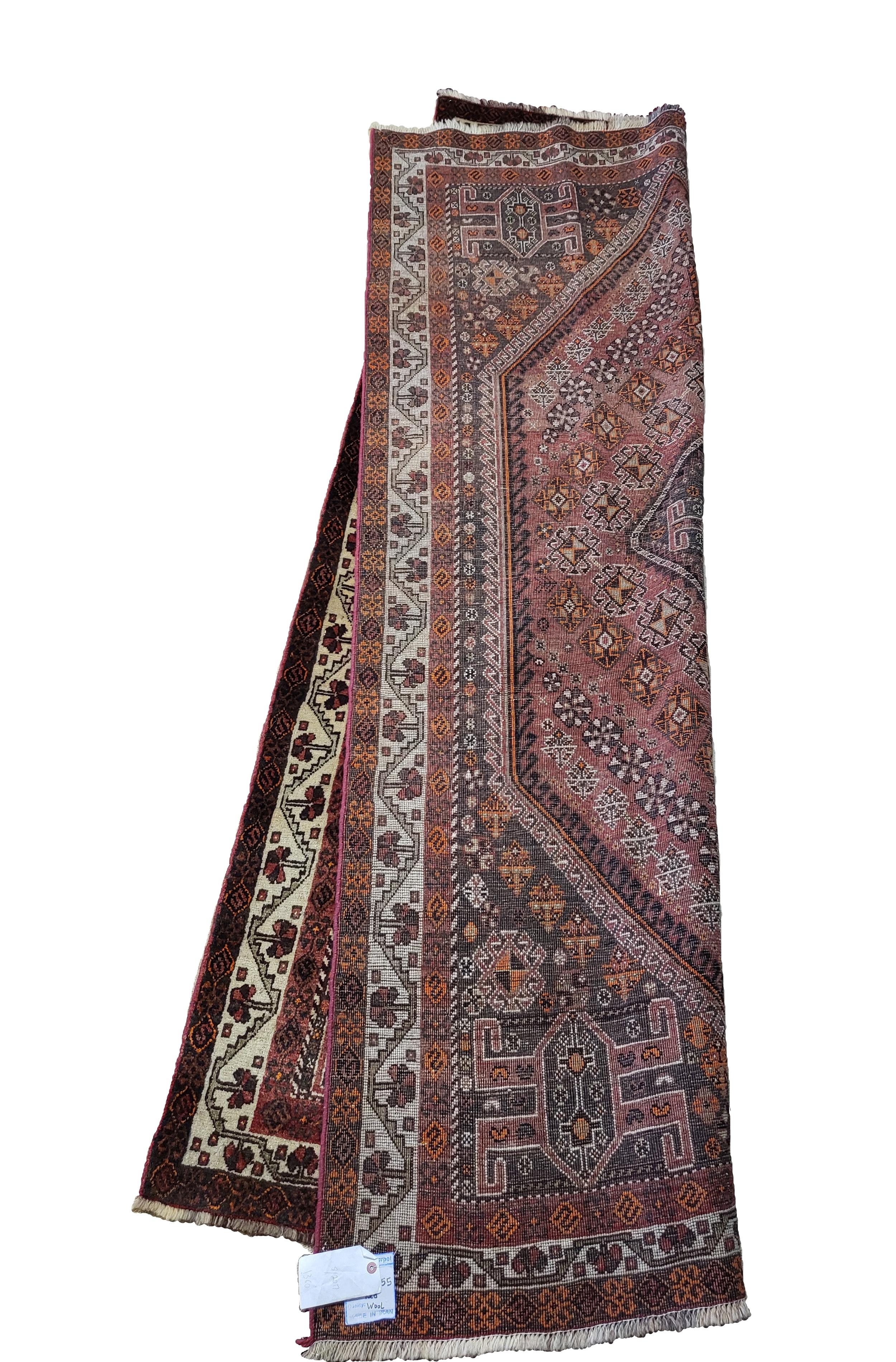 20th Century Antique Persian Lori / Qashqai , Geometric Tribal Rug - Maroon / Plum  For Sale
