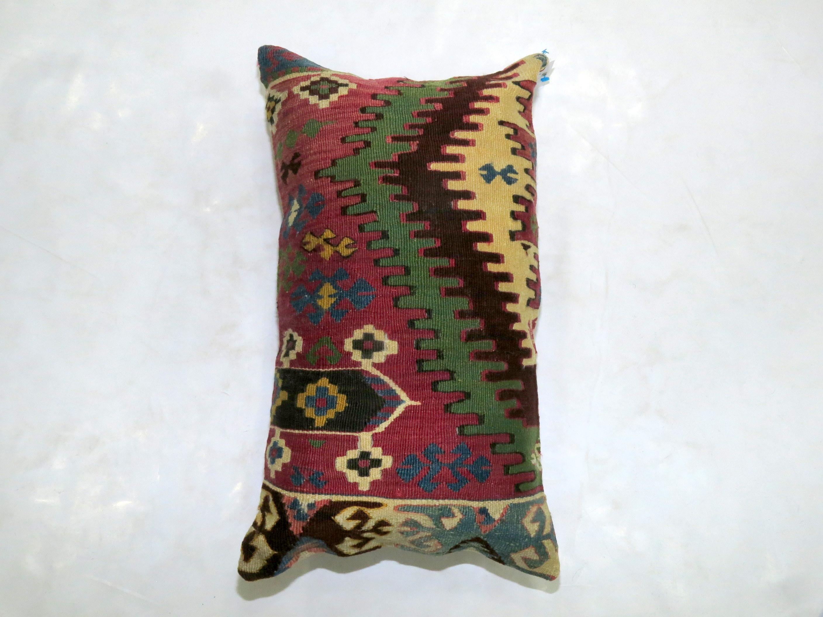 Tribal Antique Persian Lumbar Kilim Pillow
