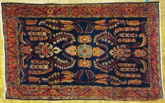 Antique Persian Mahadjeran Sarouk, Floral Design, Navy, Wool, 4x6 size, 1915