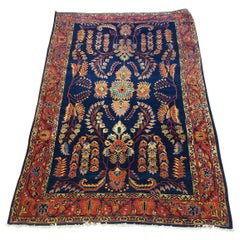 Antique Persian Mahadjeran Sarouk, Floral Design, Navy, Wool, 4x6 size, 1915