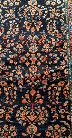 Antique Persian Mahadjeran Sarouk, Floral Design, Navy, Wool, Scatter Size, 1915
