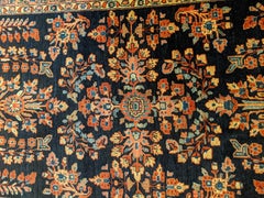 Antique Persian Mahadjeran Sarouk, Floral Design, Navy, Wool, Scatter Size, 1915