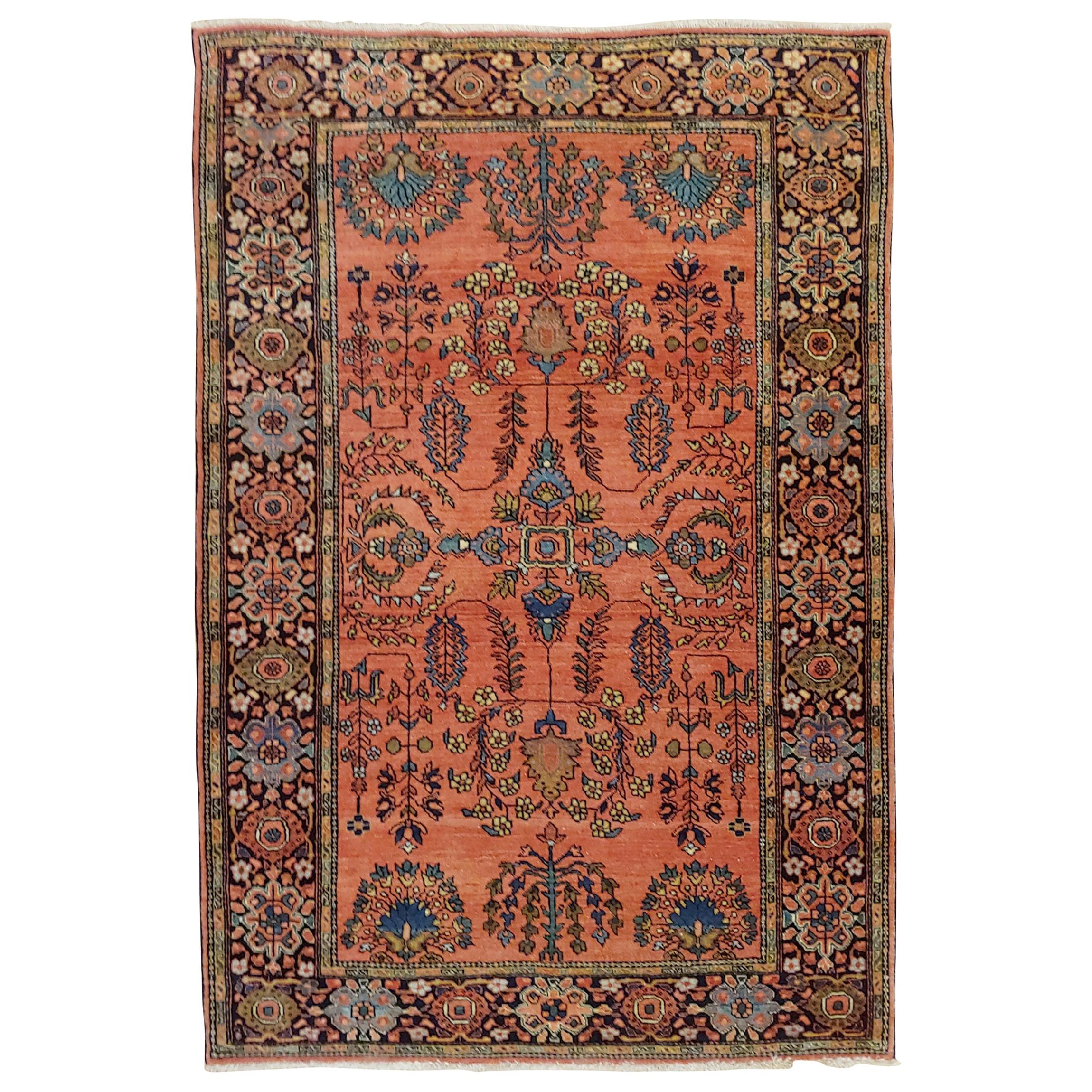 Antique Persian Mahajiran Sarouk Rug, Rust Colored Field, Wool, Scatter For Sale