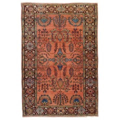 Antique Persian Mahajiran Sarouk Rug, Rust Colored Field, Wool, Scatter