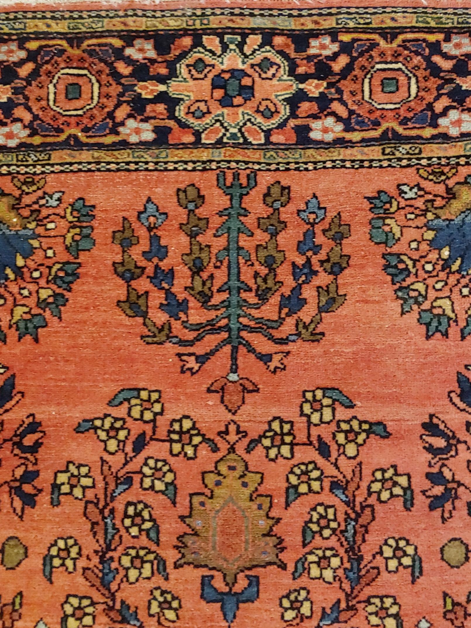 Antique Persian Mahajiran Sarouk Rug, Rust Colored Field, Wool, Scatter ...