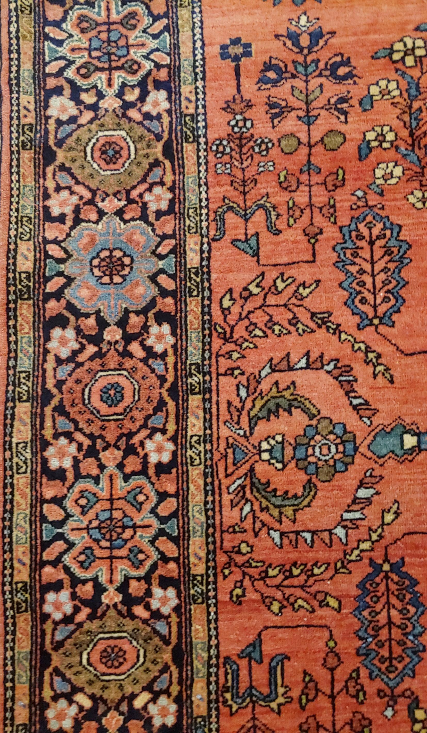 Antique Persian Mahajiran Sarouk Rug, Rust Colored Field, Wool, Scatter ...