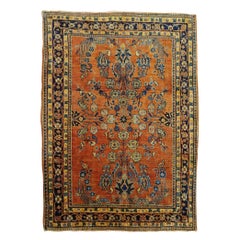 Antique Persian Mahajiran Sarouk Rug, Rust Colored Field, Wool, Scatter Size