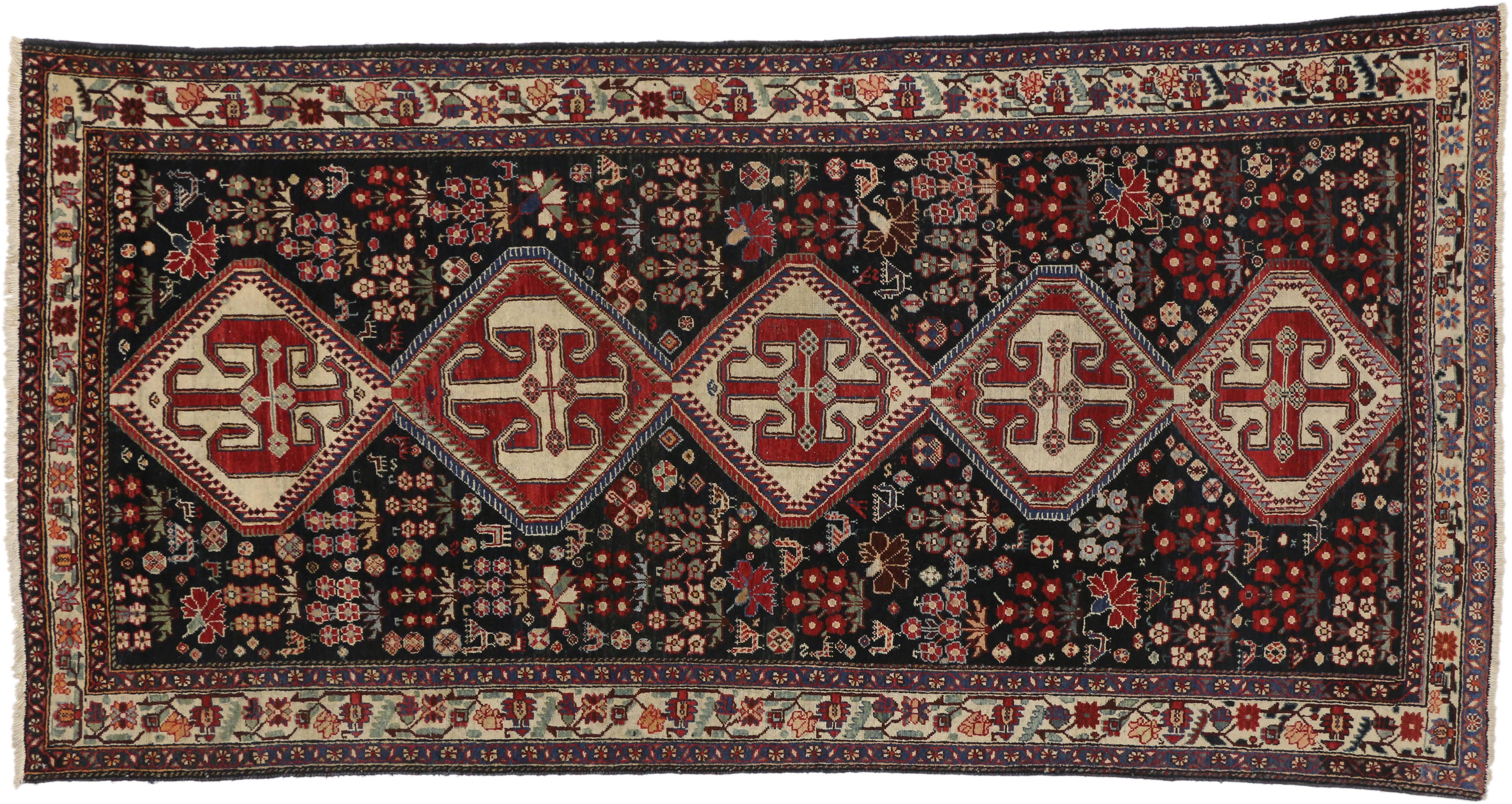 Hand-Knotted Antique Persian Mahal Amulet Patterned Rug with Traditional Style For Sale