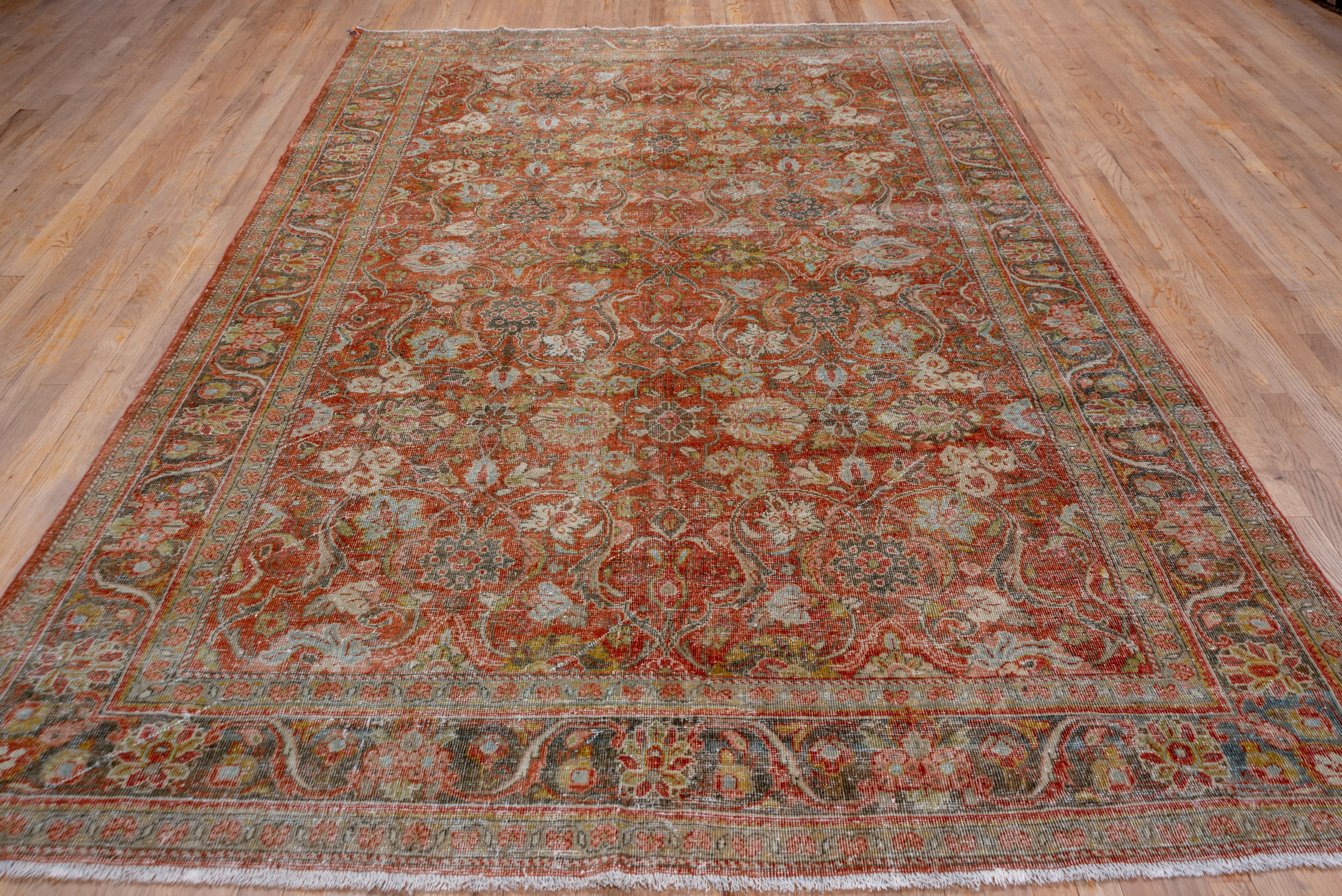 Hand-Knotted Antique Persian Mahal Area Rug, Rust Allover Field, circa 1930s