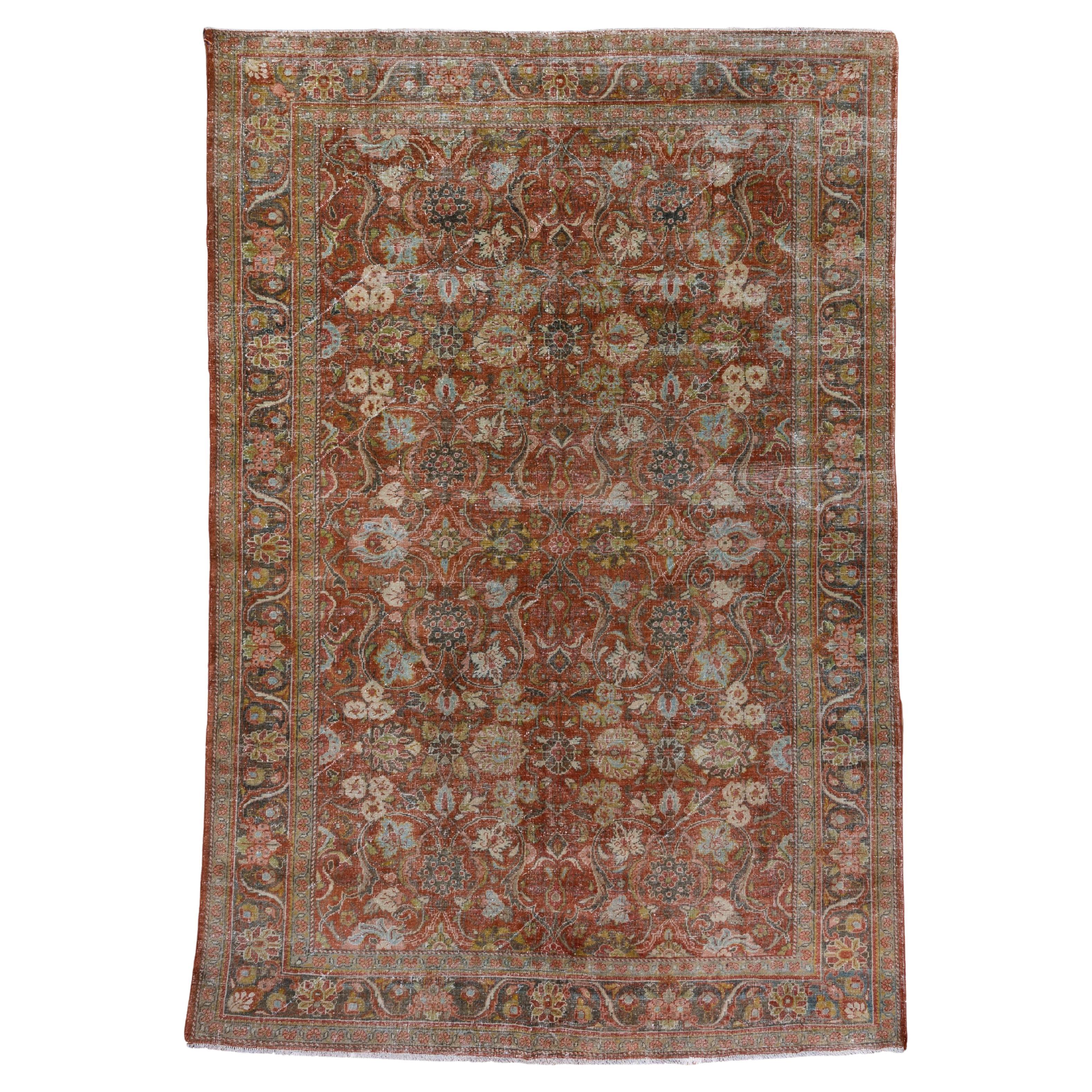 Antique Persian Mahal Area Rug, Rust Allover Field, circa 1930s