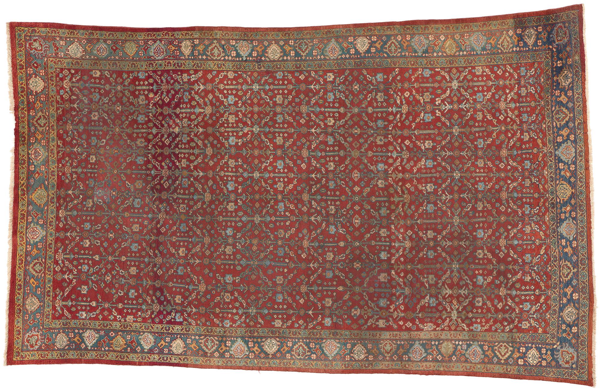 Antique-Worn Persian Mahal Rug, Relaxed Refinement Meets Rustic Sensibility For Sale 2