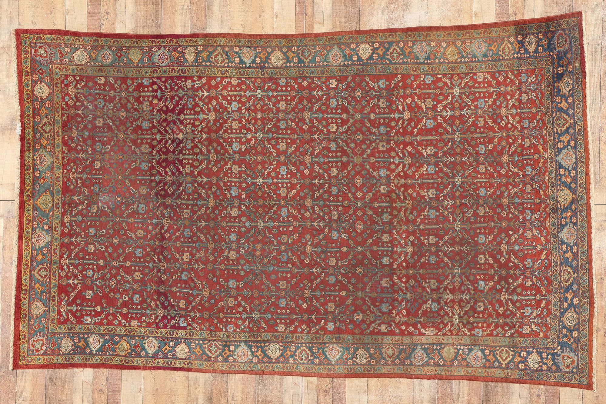 Antique-Worn Persian Mahal Rug, Relaxed Refinement Meets Rustic Sensibility For Sale 1