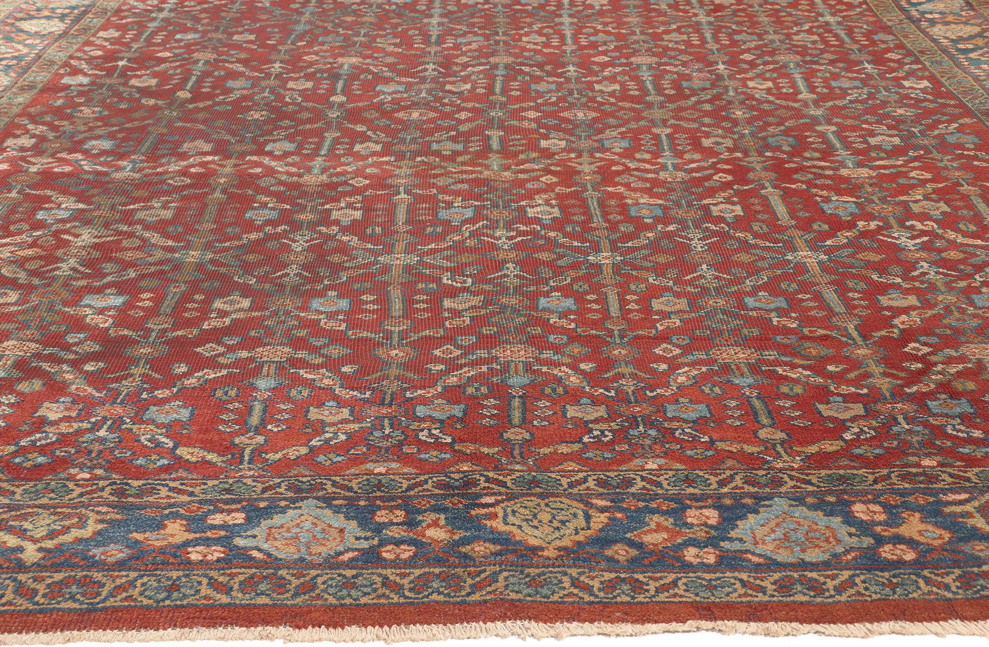 Malayer Antique-Worn Persian Mahal Rug, Relaxed Refinement Meets Rustic Sensibility For Sale
