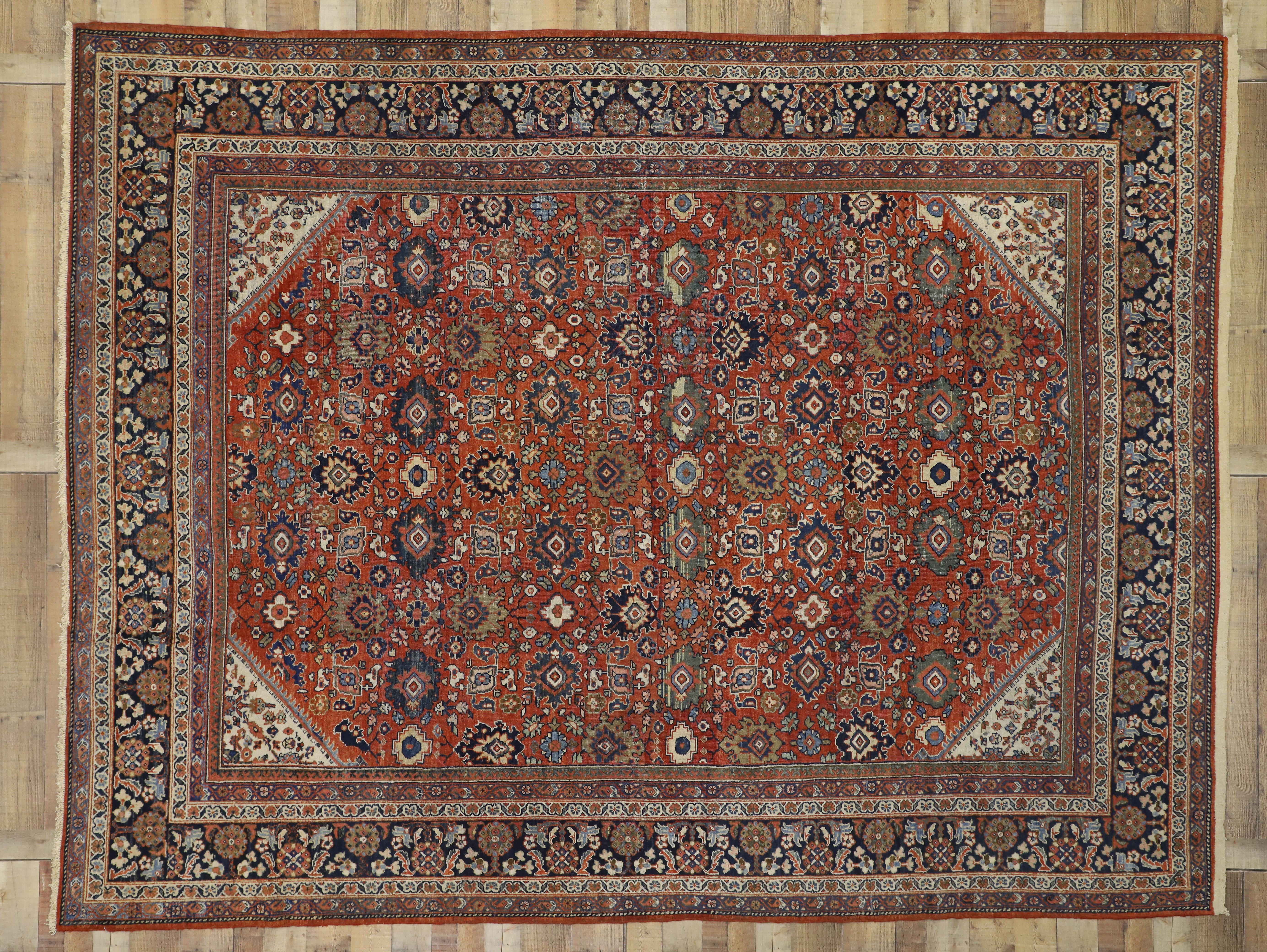 Wool Antique Persian Mahal Area Rug with Federal and American Colonial Style